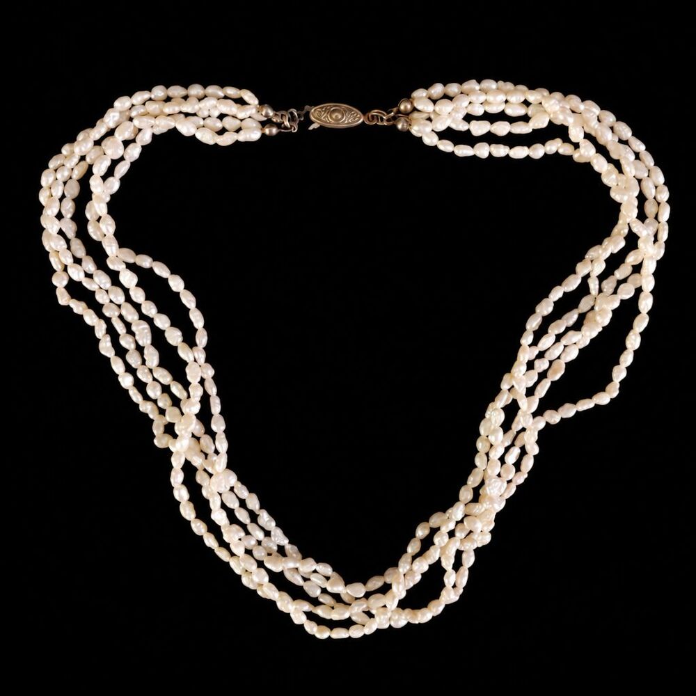 VTG Inspired Multi-Strand Layered Ivory Off-White Freshwater Pearl 17" Necklace